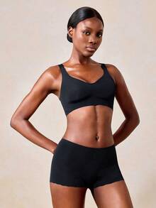 Veilyse Affordable Plus Size Seamless Backless Wireless Adjustable Strap Sports Bra, Thin - Black - View 6