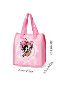 THE POWERPUFF GIRLS X SHEIN 1個印花保溫午餐袋，可保溫或保冷，野餐袋，大容量，可裝午餐盒與飲料，適用於野餐、露營、旅行、家庭使用，適合家庭、學生、友誼，花卉、氣泡、毛茛 - 淺粉色 - 查看 7