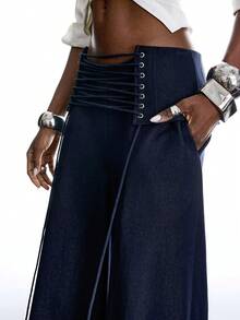 LYSMO Women's Solid Color Casual Y2k Hip Hop Punk Versatile Daily Wear Long Pants Going Out Night Out Navy Blue Autumn - Navy Blue - View 8