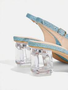 CUCCOO TILAWA Women's Crystal Heel Glass Rhinestone Pointed Toe Pink High Heel Pumps, Suitable For Outings, Banquets, Parties And Other Events - Baby Blue - View 5