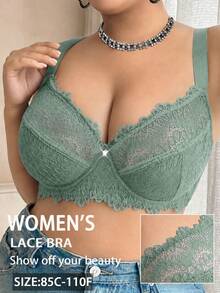 SHEIN Esselle Plus Size Lace Patchwork Underwire Bra, 1pc - Army Green - View 5