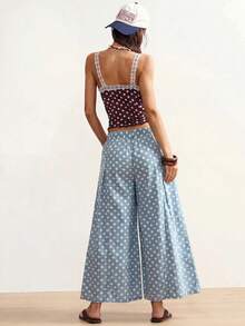 Bohemela Damen Jeans in Großen Größen mit Polka-Dot-Muster, Kordelzug an der Taille, Taschen und weitem Bein - Mittele Waschung - Übersicht 2