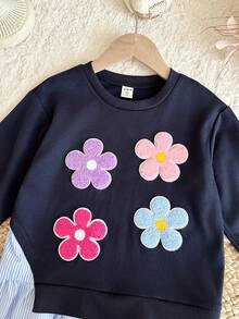 LMoss Kids 少女針織素色圓領拼接梭織條紋休閒洋裝 - 彩色 - 查看 5