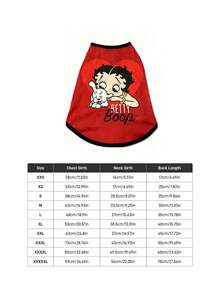 Betty Boop x SHEIN 1 件卡通图案印花宠物背心，猫咪衣服，狗狗衣服，尺码 XXS-XXXXL，特小号，特大号，活泼可爱，性感迷人，贝蒂娃娃。 - 紅色 - 查看 6