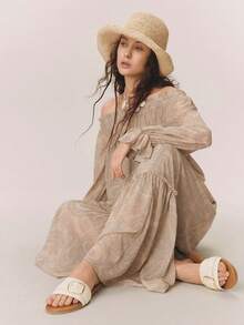 Styleloop 女士度假风休闲波西米亚风平底简约舒适户外拖鞋，营造度假氛围，夏季必备旅行单品 - 米色麻布扣件 - 查看 12