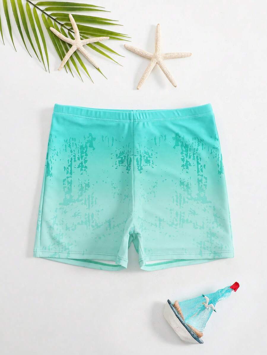 SHEIN 青少年男孩綠色漸層印花高彈性親膚面料柔軟光滑方腿泳褲寬腰帶前縫線設計單件街頭風適合青少年男孩游泳海灘夏季泳池水上活動時尚休閒精緻適合游泳適合夏季度假夏季海灘海邊泳池游泳池夏季假期派對休閒度假 - 薄荷綠 - 查看 1