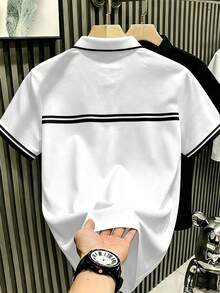 Manfinity Hypemode 男士黑白馬印花 Polo 衫，休閒學院風，適合學校、派對、戶外與日常穿著，適合男生、女生與休閒穿著者，足球 - 彩色 - 查看 2