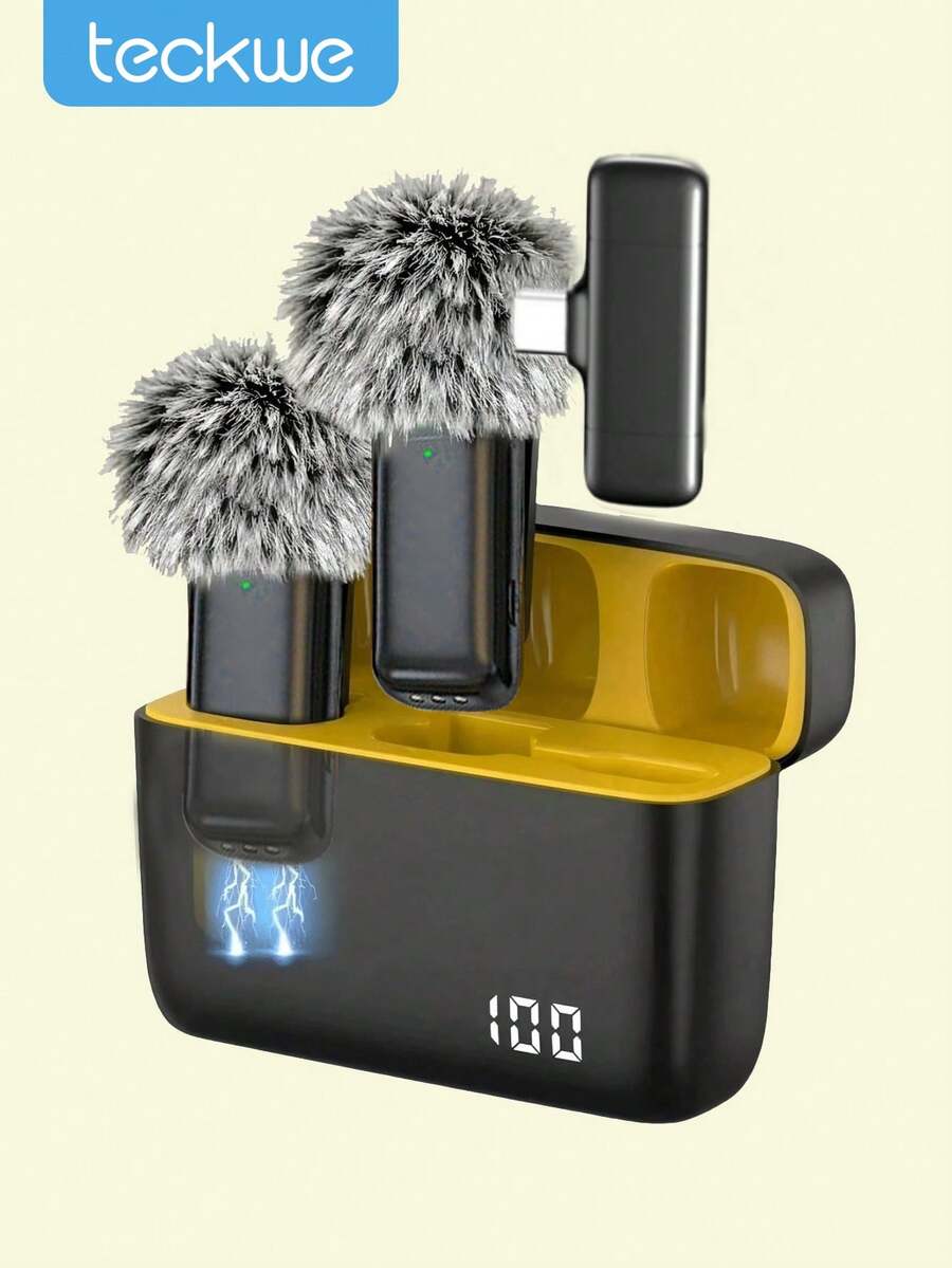 Teckwe Shockproof Wireless Lavalier Microphone WithCharging Case Compatible With IPhone/AndroidProfessional Recording Mic With Smart NoiseCancellation Perfect For Video Recording Gaming LiveInterviews Vlogs Women's Day Anniversary Gift - Type-C interface - View 1