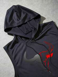 RISE LYT Men's Bull Head Print Drawstring Hooded Sports Tank Top - Black - View 6