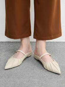 CUCCOO BIZCHIC Women's Fashion Commuter Versatile, Wedge Heel Platform Women's Shoes, Inner Height Increase, Pointed Toe, Back Hollow, Hollow, Closed Toe Slippers - Beige - View 8