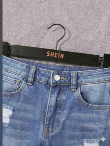 SHEIN 青少年男孩口袋磨損休閒百搭牛仔短褲 - 淺色水洗藍 - 查看 5