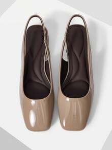 Mnmlis Patent Leather Back Strap Dark Brown Square Toe Thick Heel Women's Shoes Fall Shoes - nude - View 1