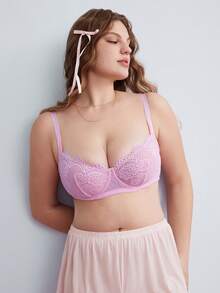 Elorette Plus Size Women's Lace Sexy Everyday Adjustable Strap Bra Hot Pink Summer - Pink - View 5