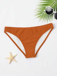 Swim Basics Solid Color Beach Vacation Swimwear Bottoms - Khaki - View 1