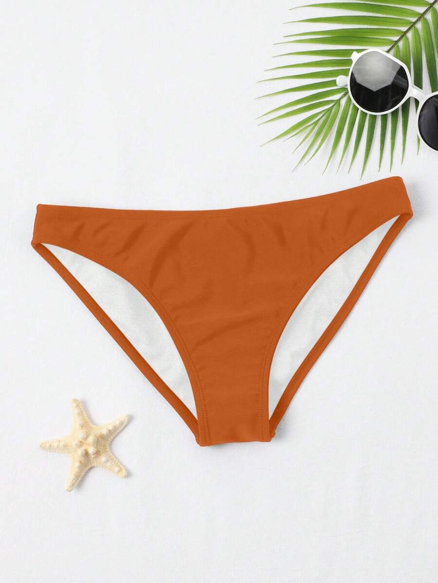 Swim Basics Solid Color Beach Vacation Swimwear Bottoms - Khaki - View 1