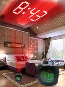 1PC New Multi-Functional Time Projection Lamp, LED Projection Alarm Clock, Timed Voice Announcement Clock, Battery/USB Dual Power Supply Projection Clock Lamp Home Decor Room Decor - black - View 1