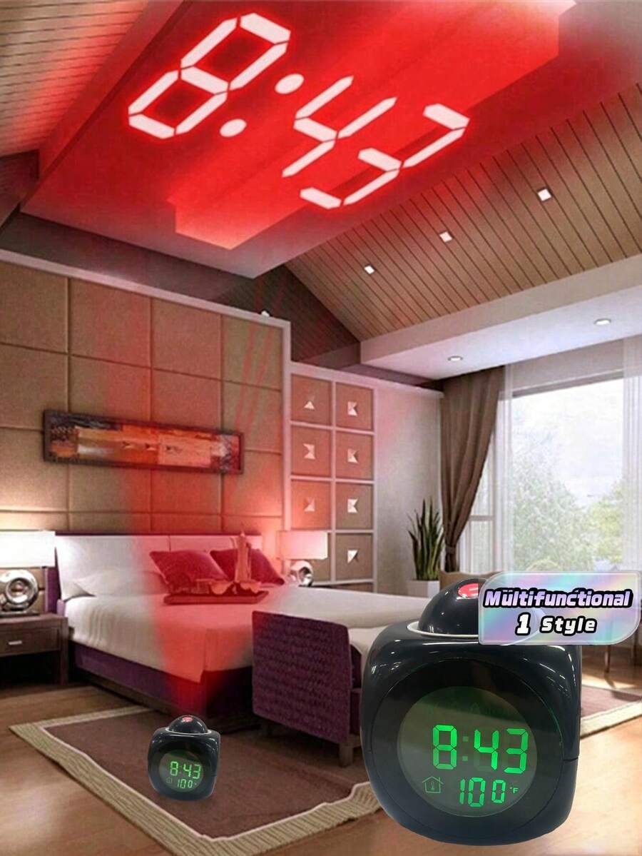1PC New Multi-Functional Time Projection Lamp, LED Projection Alarm Clock, Timed Voice Announcement Clock, Battery/USB Dual Power Supply Projection Clock Lamp Home Decor Room Decor - black - View 1