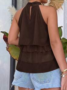Firerie Elegant Dark Brown Loose Neck Ruffle Asymmetrical Chiffon Blouse Ruffled Top For Summer Banquet - Coffee Brown - View 3