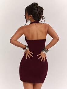 SHEIN BAE Women's Casual Sexy Versatile Street Style Metal Eyelet Decor All-Match Camisole Mini Dress Club Night Burgundy Summer - Maroon - View 2