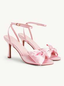 CUCCOO CHICEST 女款粉色緞面蝴蝶結時尚優雅踝帶圓頭高跟涼鞋 夏季 - 粉色色丁 - 查看 3