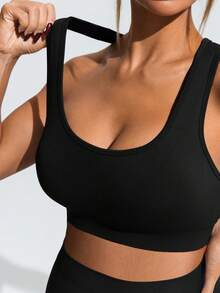 SHEIN 孕婦純色內衣與彈性運動短褲套裝 - 黑色 - 查看 5