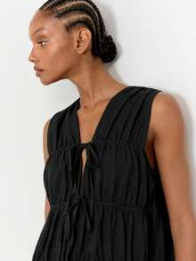 Maija Vestido casual de mujer de unicolor con pliegues para citas y salidas - Negro - Ver 6