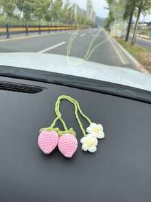 2Pcs Woven Strawberry Car Hanging Pendants, Cute Handmade Ornaments For Auto Interior Decoration - one size fits all - View 12