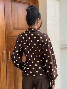 Siren Gaze Spring/Autumn New Brown Polka Dot Waist-Cinching Long Sleeve Blouse For Women - Brown - View 2