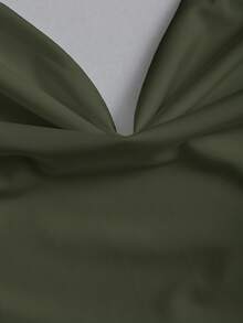Sweetra Aksesori Cincin Logam Y2K Baru untuk Komuter, Atasan Tank Wanita Serbaguna dengan Kerah Model Cowl dan Tali Pengikat, Leher Berlipat - Hijau Tentara - View 4
