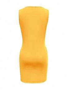 SHEIN Unity Slim Fit V-Neck Short Dress For Women - Yellow - View 2