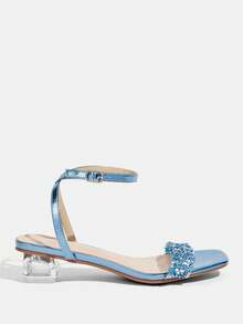 CUCCOO TILAWA Women's Fashion Crystal Glass Rhinestone Decorated High Heel Sandals For Outdoor Events And Parties, Spring Shoes, Spring Break Easter Prom Heels - Dusty Blue - View 2