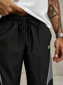 PAVTROS Men's Fashion Loose Drawstring Waist Pants, Side Contrast Color Design. Men's Wide Leg Pants - Black - View 5