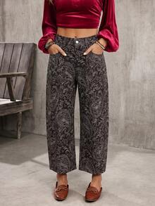 EMERY ROSE Women's Casual Paisley Print Jeans - Coffee Brown - View 7