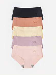 Bralution 5pcs/Pack Letter Embroidery Solid Color Seamless Panties - Multicolor - View 2