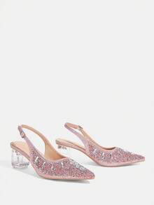 CUCCOO TILAWA Sepatu Hak Tinggi Wanita Berwarna Merah Muda dengan Hiasan Kristal dan Rhinestone Kaca, Cocok untuk Acara Keluar Rumah, Perjamuan, Pesta, dan Aktivitas Lainnya - Hampir tidak berwarna merah muda - View 4