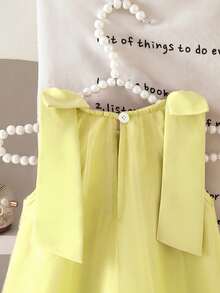 Girls' Bean Paste Pink Tulle Dress, Spring/Summer Sleeveless Bow Princess Dress - Yellow - View 4