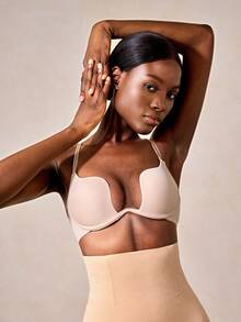 Veilyse Women's Push Up Bra U Deep Plunge Padded Low Cut Underwire Bra, Lingerie - Beige - View 8