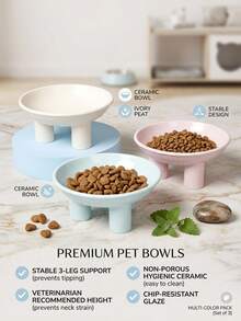 PETSIN 新款宠物碗，陶瓷高脚猫碗，大开口，三脚设计保护颈部，猫狗通用食碗 - 150ml - 查看 3