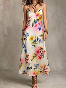 GlowEve Women's New Style Printed Woven Short-Sleeved Mid-Length Dress Elegant Tropical Boho Stylish Summer Beach Vacation Beige - Apricot - View 1