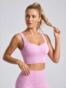 Easithlete Easithlete Damen einfarbiges plissiertes lässiges Fitness Sport Tank Top - Pink - Übersicht 3