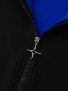 ROMWE MEN Street Life Spring/Summer Casual Graphic Men's Patchwork Contrast Color Sweatshirt, Retro Street Style, Y2K - Black - View 4