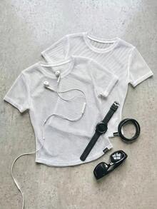 Cheerettes 女款圓領短袖休閒健身運動T恤 - 白色 - 查看 2
