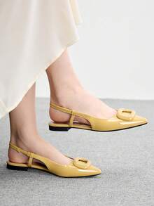 CUCCOO BIZCHIC Women's Spring And Summer Fashion And Charming Pointed Buckle Yellow PU Material Flat Shoes, Suitable For Travel, Commuting, Parties And Gatherings - Yellow - View 3