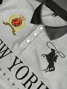 PAVTROS 男士街頭風熱銷3D刺繡圖案精緻小Logo時尚高端戶外音樂節日常旅行好友聚會男友丈夫禮物週年紀念禮POLO衫 - 淺灰色 - 查看 5