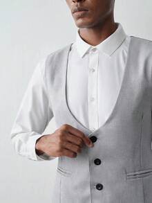 MENRIVO Men's Colorblock Patchwork Waistcoat And Pants Formal Suit Set Formal, Ceremony - Light Grey - View 4