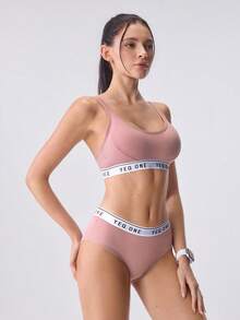Loungeista 1 Set Women's Letter Print Hollow Criss-Cross Camisole Bra Set, Wireless, Breathable Back Design, Sports Bra Set - Watermelon Pink - View 6