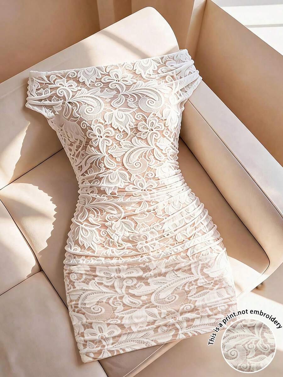 Franclia Sexy Off-Shoulder Ruched Mini Dress - Apricot - View 1