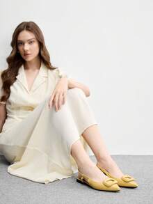 CUCCOO BIZCHIC Women's Spring And Summer Fashion And Charming Pointed Buckle Yellow PU Material Flat Shoes, Suitable For Travel, Commuting, Parties And Gatherings - Yellow - View 8