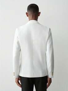 MENRIVO Blazer Pria Putih dengan Rantai Saku, Gaya Kasual, Cocok untuk Musim Pernikahan dan Acara Pesta Biasa, Formal, dan Upacara. - Putih - View 2