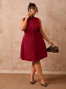 Veslaya Spring Summer New Arrivals Commuting Casual Elegant Everyday Outings Basic Party Formal Office Family Gathering Fitted Sleeveless Shirt Dress - Red - View 3